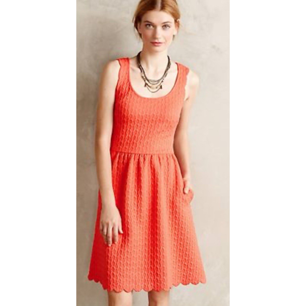 Anthropologie womens XS Caye Scalloped Dress Maeve Coral Bohemian lace beach